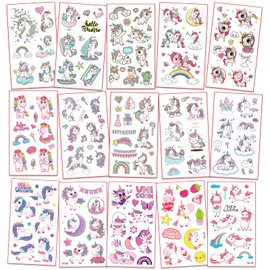 Waterproof Temporary Tattoos For Kids - 260 Pieces | Unicorns & Mermaids | Temporary Tattoo Sheets for Girls | Party Favor for Goody Bags | Non-toxic、Skin-Safe*、Cosmetic-Grade