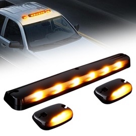 Raryloy LED Cab Marker Lights 3pcs Smoked Lens Amber LED Roof Clearance Lights, Waterproof, Compatible with Chevy Silverado GMC Sierra 1500 2500 2500HD 3500 3500HD 2007-2013 Trucks w/Wiring Pack