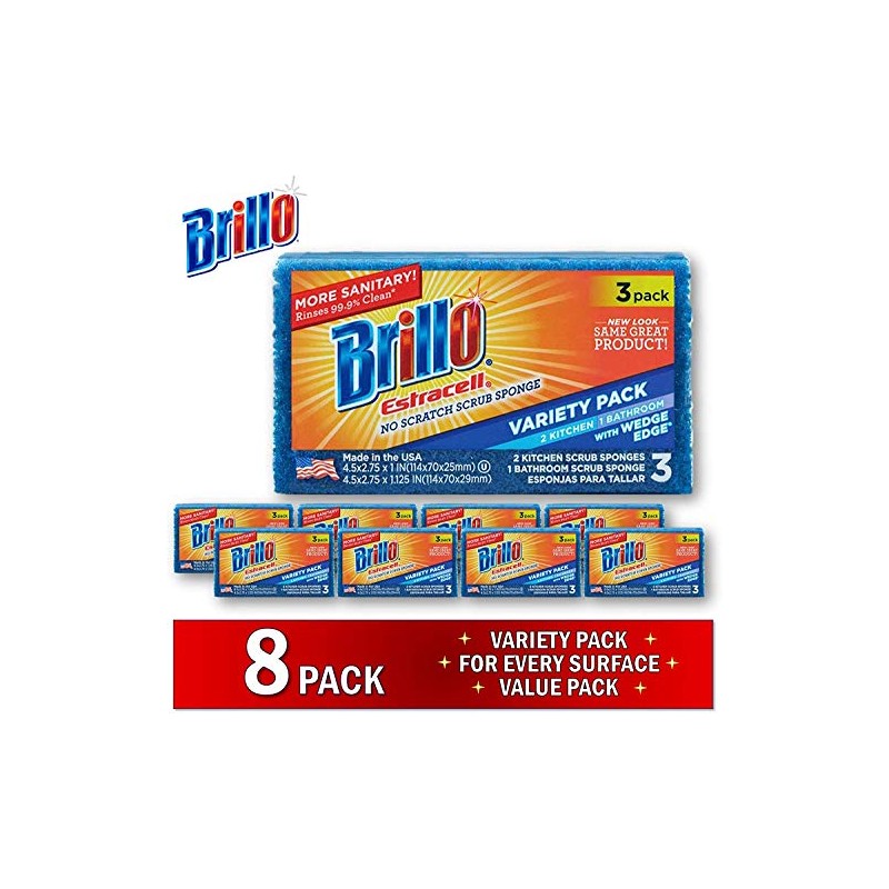 Brillo Estracell Sponges, Premium Long Lasting, Kitchen & Bathroom with