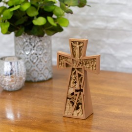 Pierced Stages of Christ Resurrection 8 x 6 Resin Stone Table Top Cross