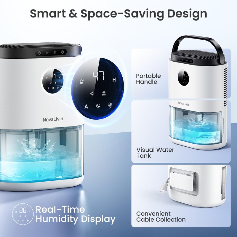 Dehumidifier for Home, 68 OZ Water Tank Dehumidifiers for Bathroom,