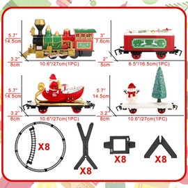 Deekin Christmas Train Set Under the Christmas Tree, Electric Xmas Train Toy for Kids Gift, Christmas Train Elevated with Locomotive Santa Claus Snowman Christmas Tree for Holiday Christmas Decoration