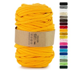 Netuno 1x Macramé Yarn, Dark Yellow, 9 mm 50 m Cotton Cord with Polyester Core, Thick Yarn, Macramé Cord Made of Cotton, Cord Bundle, Natural Cord, Macramé Thread