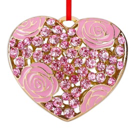 GROWTHMAGIC Pink Heart Christmas Ornaments - Metal Heart Ornaments for Christmas Tree Heart Ornaments with Rhinestones Xmas Decor Gift for Women Girls