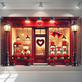 BlissYard Valentine’s Day Backdrop banner 71x43 inch Valentine's Day Storefront Banner Teddy Bears with Roses Balloons Romantic Valentine’s Day Backdrop Valentines Day Backdrop Decorations