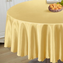 Homiest 1 Pack 84 Inch / 7ft Round Tablecloth Satin Table Cover, Gold Table Cloth Overlay Bright Table Decorations, Silky Satin Dining Table Cloths for Wedding Reception Graduation Banquet