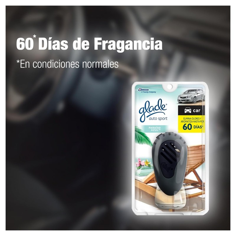 Glade Auto Sport, Aromatizante Liquido para Auto, Aroma Paraíso Azul,