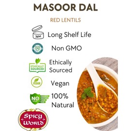 Masoor Dal 2 Pound Bag (32 oz) - Red Lentils Split - All Natural By Spicy World