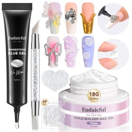 Eudaicful Solid Builder Nail Gel Rhinestone Glue for Nails, Clear Multifunctional Builder Gel for Nails 3D Nail Sculpting Gel Non-Sticky Nail Extension Gel & No Wipe Nail Charm Glue for Salon Home
