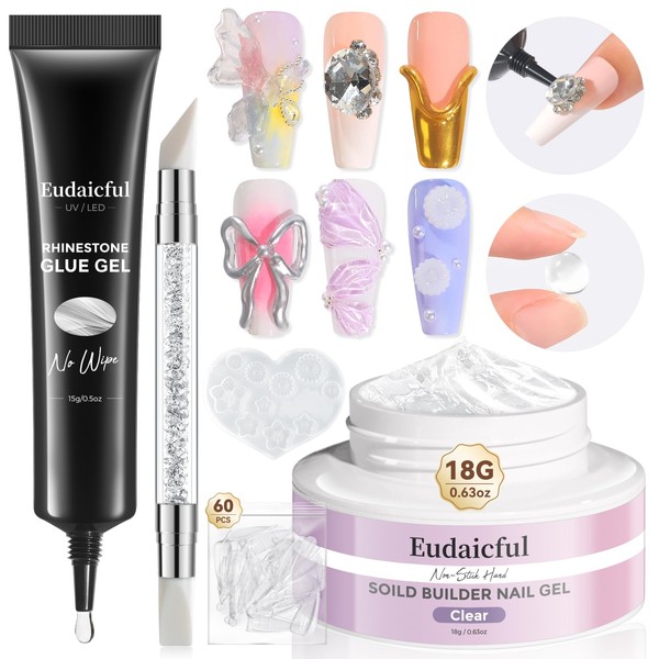 Eudaicful Solid Builder Nail Gel Rhinestone Glue for Nails, Clear