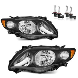 Vizotae Headlights Assembly for 2009 2010 Toyota Corolla Halogen Headlamp Replacement, High/Low Beam W/Bulbs, Driver & Passenger Side