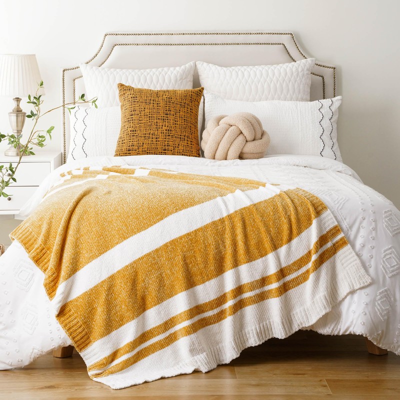 BATTILO HOME Mustard Yellow Throw Blanket for Bed, Soft Chenille