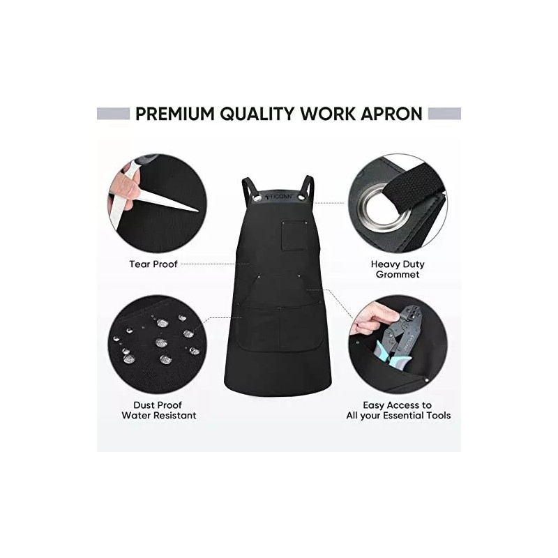 TICONN Heavy Duty Waxed Canvas Apron, 16oz Thick Canvas Multi-Functional