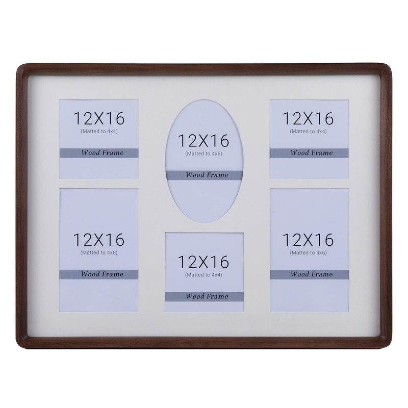 12x16 Collage Picture Frame, 6 Photos Display, Walnut Wood