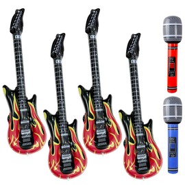 Inflatable Instruments, Inflatable Air Guitar, Air Guitars for Inflating, Guitar Inflatable, Inflatable Microphone, Inflatable Costume Children, 6 Pieces (B)