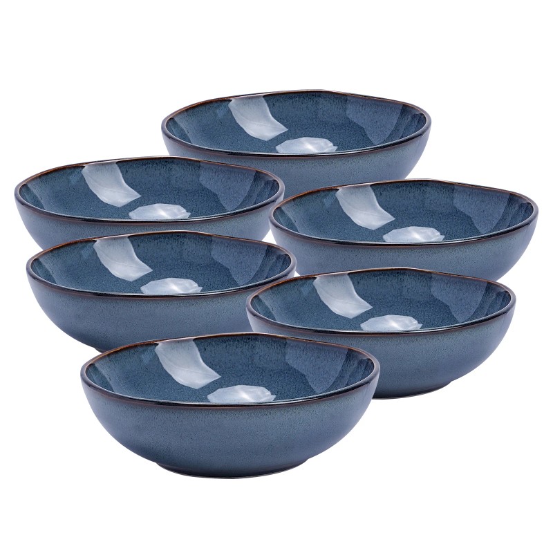 Organic 8in Serving Bowl Stoneware Ceramic Durable Blue Pasta Bowl