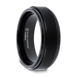 PRECIOUS STARS Black Tungsten Spinner Ring | Brushed Spinning Center with Polished Base | 6mm & 8mm | For Men