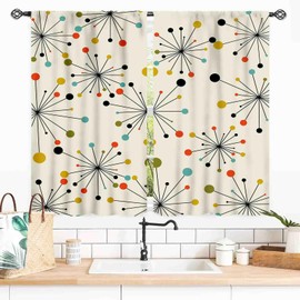 TKUYO Mid Century Modern Curtains, Geometric Atomic Abstract Iconic Pattern 1950s 1960s Retro Style Art Pastel Window Drapery Treatments for Bedroom Living Room Kitchen Bathroom 2 Panel, 55x39 Inch