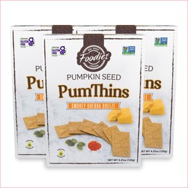 Foodies PumThins Smokey Chedda Crackers, Gluten Free, Made with Organic Pumpkin Seeds, No Seed Oils, Healthy, Paleo Friendly, 4.25 oz 3-Pack
