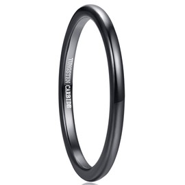 VAKKI Domed Black Wedding Band for Him Her 2mm High Polished Tungsten Promise Ring Size W1/2