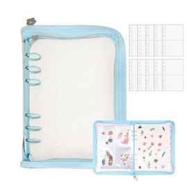 Pokumil A6 Binder, Glitter Loose Leaf Notebook, Transparent Card Book, Sticker Book, A6 Zipper Bag Loose Leaf Notebook, 6-Hole Binder, A6 Single-Sided Card with 10 Pages, Paper Core, Sticker Storage