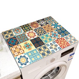Mecmbj Washing Machine Pad, 60 x 60 cm Washing Machine Pad, Mandala Grid Washing Machine Cover, Waterproof and Non-Slip, Household Washing Machine Cover for Washing Machines, Refrigerators