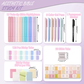 XKDOUS 42 Pcs Bible Study Supplies, Bible Journaling Kit for Women, 12 Bible Highlighters (Double-Headed) and 6 Pens, 90 Bible Tabs, 7 Transparent Sticky Notes and Other Bible Study Tools