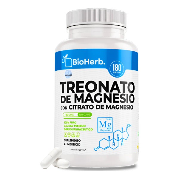 Treonato De Magnesio + Citrato De Magnesio 180 Capsulas Sin