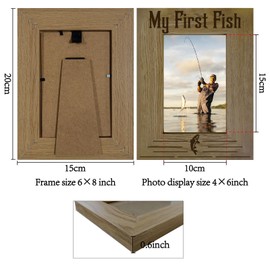 CREATCABIN Picture Frame Fishing My First Fish Picture Frame Engraved Picture Holder Commemorative Table Stand Suitable for 4 x 6 Inch Photo Friendship Gifts Hanging on the Wall Family 16.8 x 21.8 cm