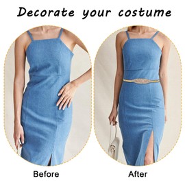 Neyauo Women Skinny Stretch Metal Waist Belt, Thin Elastic Chain Belt for Dress, Rhinestone Belts gold Belts for Women