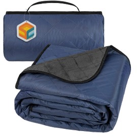 SUN CUBE Large Waterproof Outdoor Blanket, Fleece Lining, Windproof Stadium Blanket for Sports, Picnic, Park, Portable Camping Blanket, Car, Boat Travel, Machine Washable, 60x80, Navy Blue/Grey