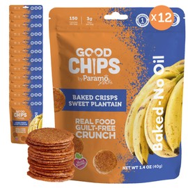 Baked Sweet Plantain Crisps by GOOD CHIPS! Crispy, Crunchy, Oil-Free, Healthy Maduritos - 1.4 oz bags - Pack of 12