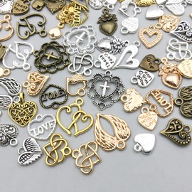 WOCRAFT 100pcs Heart Charms for Jewelry Making, Assorted Jewelry Bangle Bracelet Charms, Wholesale Mixed Bulk Metal Earring Charms for DIY Necklace Keychain Jewelry Making Craft Supplies（SN922）