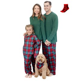 PATPAT Family Christmas Pajamas Matching Sets Green Buffalo Plaid Print Matching Christmas Pajamas for Family Holiday Jammies for Pets, Large