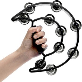 Double Row Tambourine for Adult, Double Half Moon Musical Tambourine Musical Percussion Instrument Bell Beat Drum ABS for Adults, Church, KTV, Party, 23cm Stainless Steel Edge