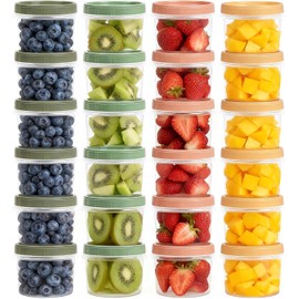 8 Oz Small Food Containers with Lids, 24 Pack, 1-Cup Reusable Snack Containers with Screw Top for Food Small Portions Meal Prep Freezer Storage, Microwave Freezer Dishwasher Safe, 4 Colors