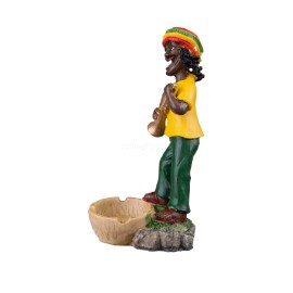 10" Medium Rasta Jamaican Man Holding Bowl Polyresin Ashtray Decoration | #3