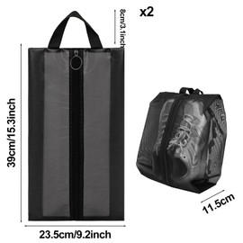 GAOHAN 2 Pack Travel Shoe Bags, Resistant TPU Mesh, Shoes Storage Bag, Shoes Packing Organizer, Unisex Shoe Pouch for Travel or Home Storage(Black)