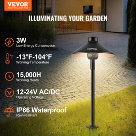 VEVOR 12 Pack Low Voltage Landscape Path Lights, 3W 210LM 12V-24VAC/DC Outdoor LED Pathway Lighting, 3000K Warm White Walkway Lights with Quick Connectors, IP66 Waterproof for Yard Garden Sidewalk