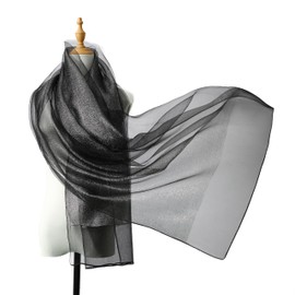 STARWHISPER Women's Sparkle Silk Scarf Shawl Wrap for Evening Dress Wedding Party Double layer (Silver Black)