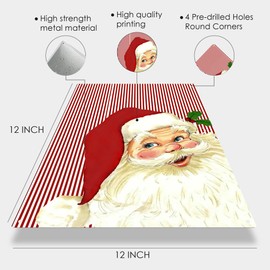 VNWEK Metal Christmas Sign - Vintage Santa Striped Tin Wall Art Decor - 8x12 Inch Santa Claus Picture