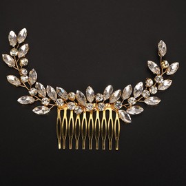 BERYUAN Bridal Full Rhinestone Hair Comb Teardrop Rhinestone Bridal Headpiece Crystal Rhinestone Hair Comb Silver Gold Wedding Hairpiece for Brides Bridesmaid (gold)