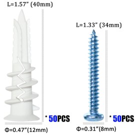 laffeya Screws and Wall Plugs Set, Self Drilling Drywall Plastic Anchors with Screw Kit, 50 Screws 50 Self Drilling Nylon Drywall Anchor (100PCS Nylon)
