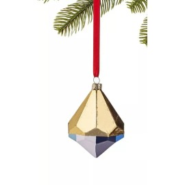 Holiday Lane Glass Blue and Gold-Tone Diamond Drop Ornament