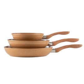 Picca Gravina 3-Piece Large Frying Pan Set - Easy Clean Marble Non Stick Cooking Pan Set with Mineral Based Coating - No PFAS/PFOS/PFOA - Light Brown - 8in, 10.4in, 12in