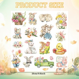 JarThenaAMCS 424Pcs Vintage Easter Stickers Retro Bunny Paper Decals Watercolor Rabbit Flower Self-Adhesive Label Stickers for Holiday Decor Spring Party Favor Supplies, 53 Designs