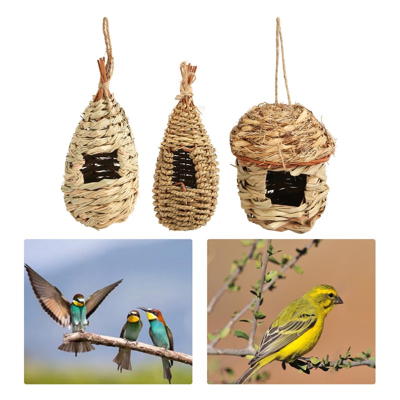 3Pcs Hummingbird House Small Grass Hanging Hand Woven Hummingbird House