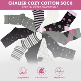 10 Pairs Women's Socks with Multi Stripe Dot and Heart Patterns, Colorful Classic Casual Ladies Sock, Gifts for Ladies (Mixed color 7)