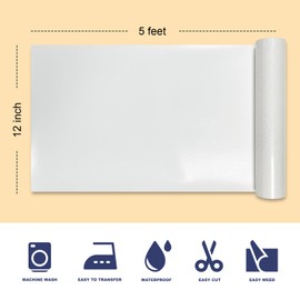 White Glitter HTV Heat Transfer Vinyl, 12" x 5ft lron on Vinyl, for T-Shirt Ironing, Vinyl HTV Easy to Cut and Weed, The Best Choice for DIY Creativity.