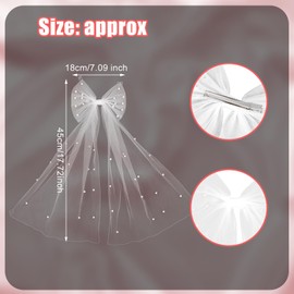 lasuroa Bride Embroidered Hair Bow Veil, White Pearl Bow Veil with Clip Bridal Accessories for Engagement Wedding Bridal Shower Gift